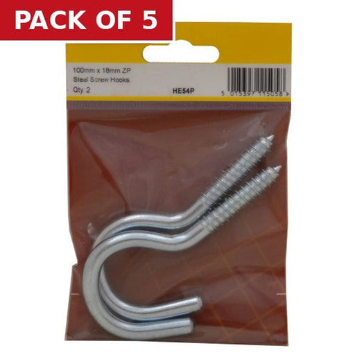 Steel Screw Hooks - Zinc Plated - 100mm x 7.3mm - (Pack of 2) - Pack of 5