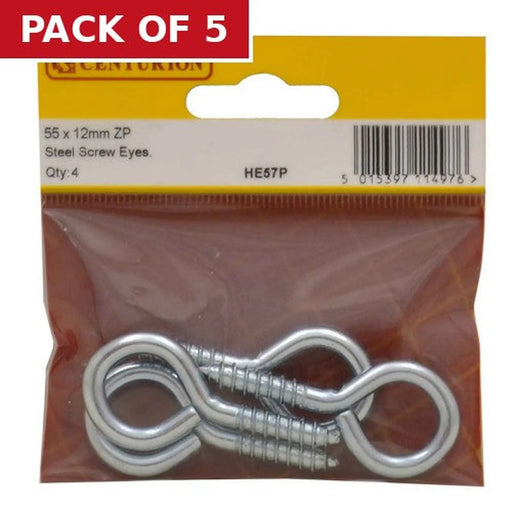 Steel Screw Eyes - Zinc Plated - 55mm x 5mm - (Pack of 4) - Pack of 5