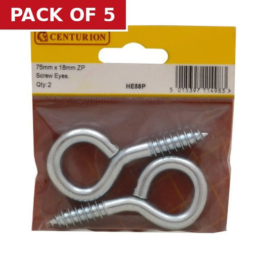 Steel Screw Eyes - Zinc Plated - 75mm x 18mm - (Pack of 2) - Pack of 5