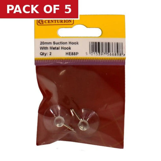 20mm Suction Hook with Metal Hook - Pack of 5