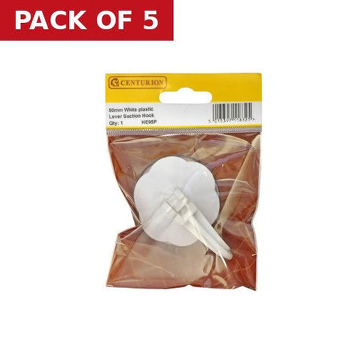 50mm White Plastic Lever Suction Hooks - Pack of 5