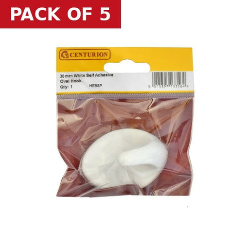 40mm White Plastic Self Adhesive Oval Hook (Pack of 2) - Pack of 5