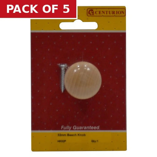 Beech Knobs, 32mm Dia. - Pack of 5