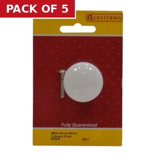 Porcelain Cupboard and Wardrobe Knobs, White, 38mm Dia. - Pack of 5