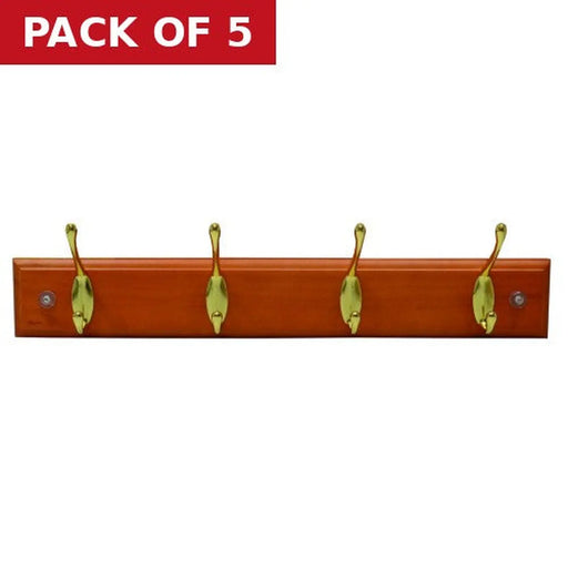 4 Brass Hook Standard Coat Rail - Antique Pine Board - Pack of 5