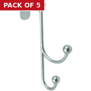 Over The Door Double Metal Hook - Polished Chrome - Pack of 5