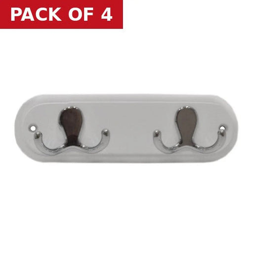 Robe Double Hook Board - Chrome Plated Hooks - White Wood Board - Pack of 4