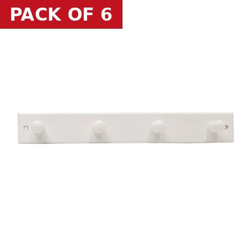 Wooden 4 Peg Style Hook Board - White - Pack of 6