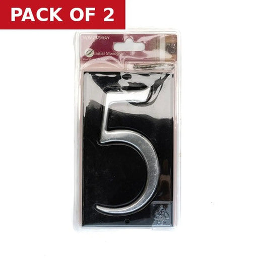 Gloss Black Numbered Plaque 5 - Pack of 2