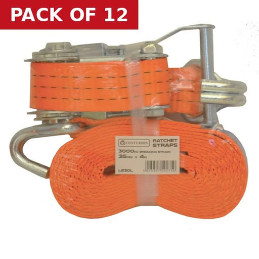 Ratchet Strap - 3000kg Breaking Strength - 4m Length - 35mm Width - Pack of 12