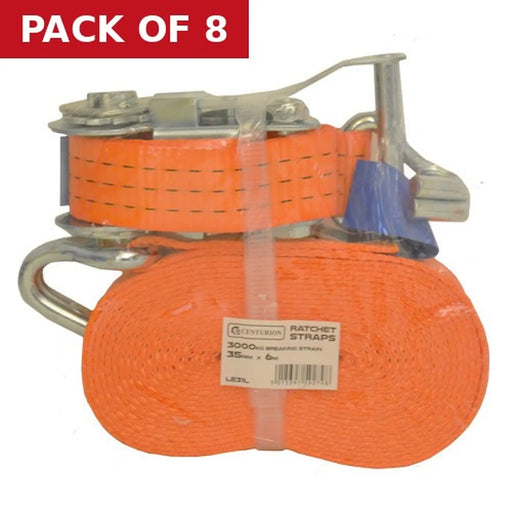 Ratchet Strap - 3000kg Breaking Strength - 6m Length - 35mm Width - Pack of 8
