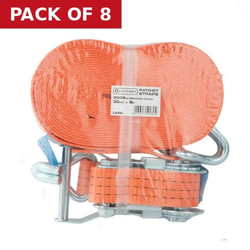 Ratchet Strap - 3000kg Breaking Strength - 8m Length - 35mm Width - Pack of 8