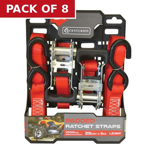 Padded Ratchet Tie Down - 1000kg Breaking Strength - 6m Length - - Pack of 8