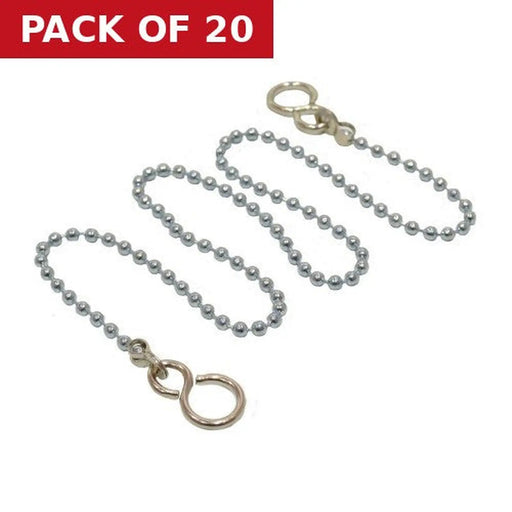 Sink Ball Chain With Hooks, Chrome Plated, 300mm, No.6 - Pack of 20