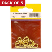 Sink Ball Chain With Hooks, Polished Brass, 300mm, No.6 - Pack of 5