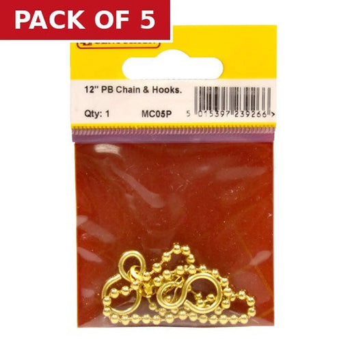 Sink Ball Chain With Hooks, Polished Brass, 300mm, No.6 - Pack of 5