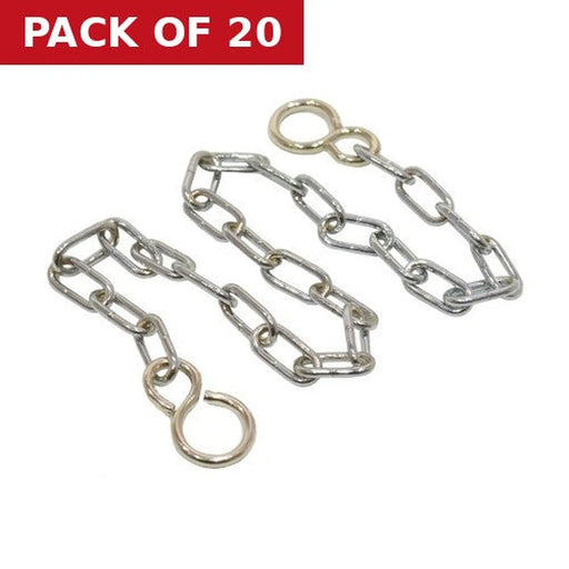 Open Clock Chain with Hooks, Chrome Plated, 300mm - Pack of 20