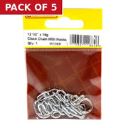 Open Clock Chain with Hooks, Chrome Plated, 300mm - Pack of 5