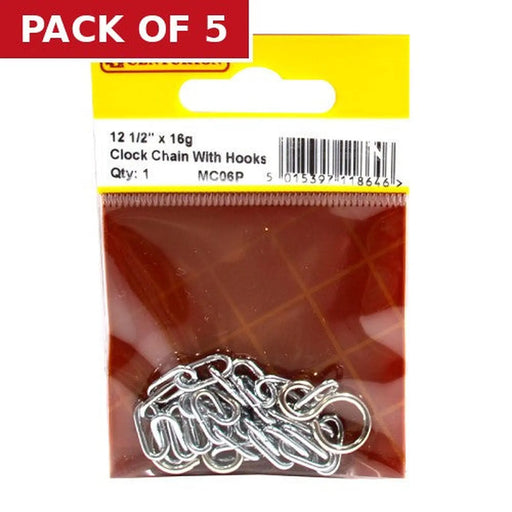 Open Clock Chain with Hooks, Chrome Plated, 300mm - Pack of 5
