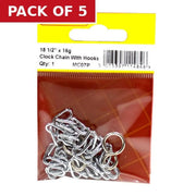 Open Clock Chain with Hooks, Chrome Plated, 450mm - Pack of 5