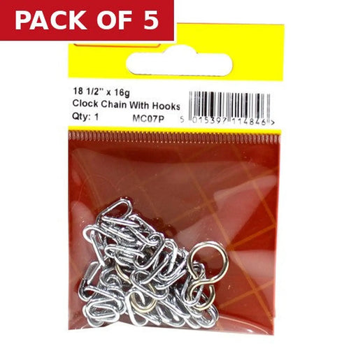 Open Clock Chain with Hooks, Chrome Plated, 450mm - Pack of 5