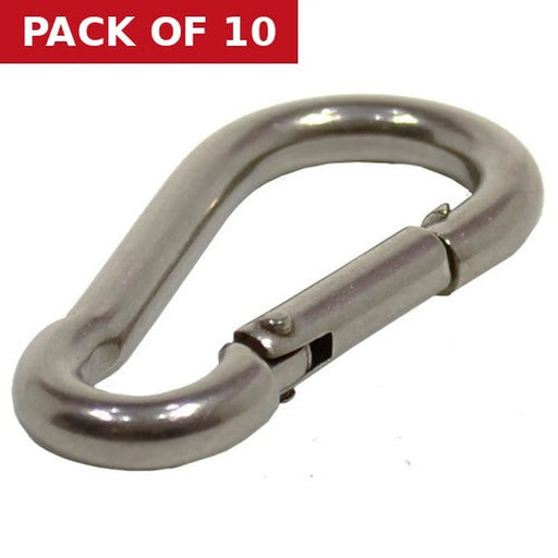 Carbine Hook, Stainless Steel, 6mm x 60mm - Pack of 10