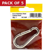 Carbine Hook, Stainless Steel, 6mm x 60mm - Pack of 5