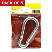 Carbine Hook, Zinc Plated, 10mm x 100mm - Pack of 5
