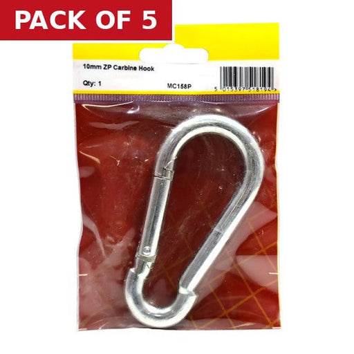 Carbine Hook, Zinc Plated, 10mm x 100mm - Pack of 5