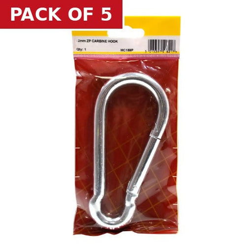 Carbine Hook, Zinc Plated, 12mm x 140mm - Pack of 5