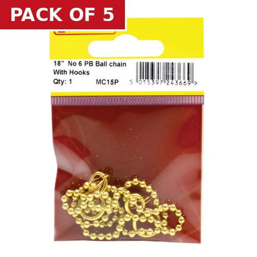 Sink Ball Chain With Hooks, Polished Brass, 450mm, No.6 - Pack of 5