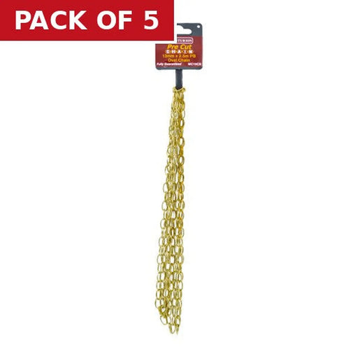 Solid Brass Oval Link Pre Cut Chain, Polished Brass, 13mm x 1.6mm x - Pack of 5