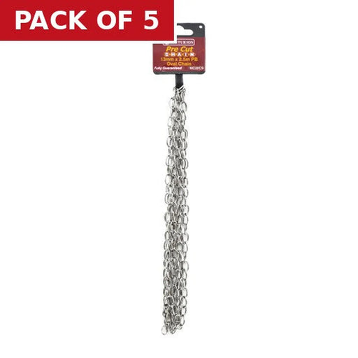 Solid Brass Oval Link Pre Cut Chain, Chrome Plated, 13mm x 1.6mm x - Pack of 5