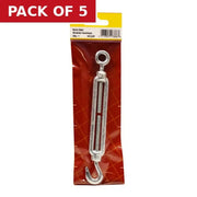 Straining Screws Hook/Eye, Galvanised, 6mm x 89mm - Pack of 5