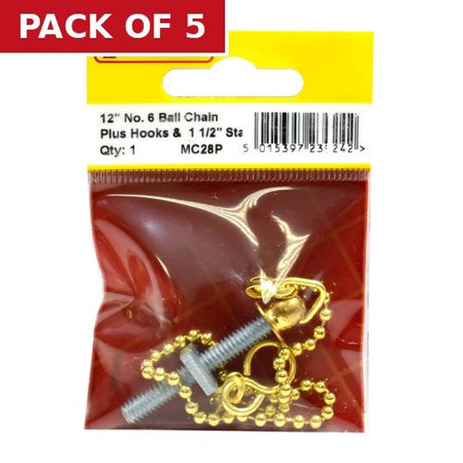 Sink Ball Chain With Stay, Polished Brass, 300mm - Pack of 5