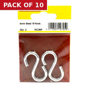 Steel Ess Hooks, Zinc Plated, 4mm x 40mm - Pack of 10