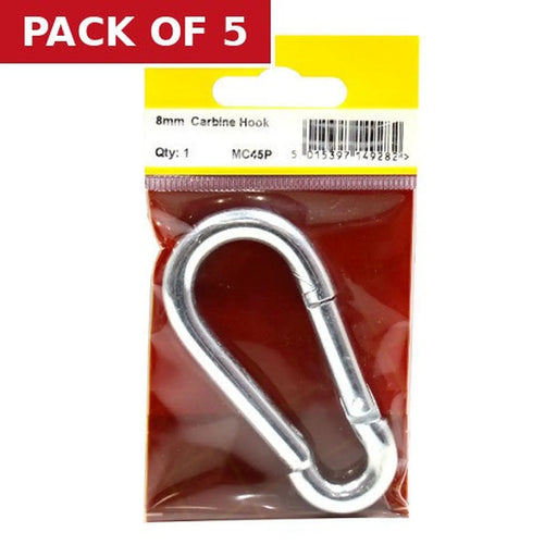 Carbine Hook, Zinc Plated, 8mm x 80mm - Pack of 5