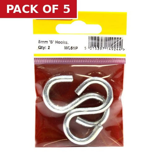 Steel Ess Hooks, Zinc Plated, 5mm x 48mm - Pack of 5