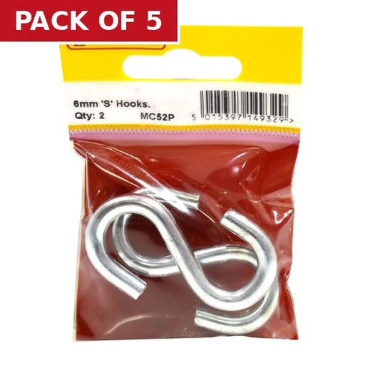 Steel Ess Hooks, Zinc Plated, 6mm x 60mm - Pack of 5