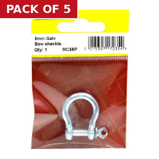 Steel Bow Shackles, Galvanised, 5mm x 19mm x 15mm - Pack of 5