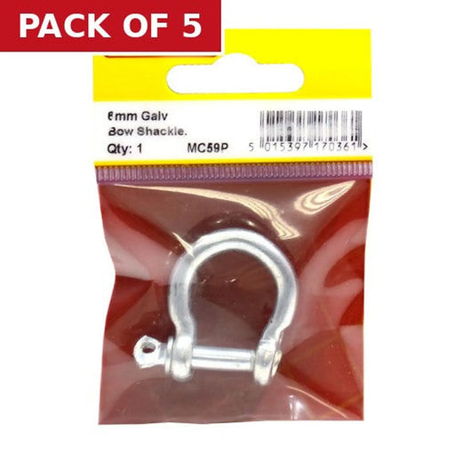 Steel Bow Shackles, Galvanised, 6mm x 25mm x 18mm - Pack of 5