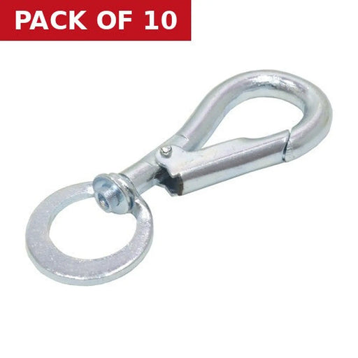 Steel Swivel Spring Hook, Zinc Plated, 5mm x 50mm - Pack of 10