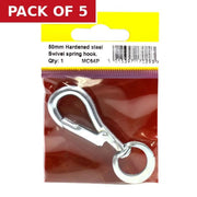 Steel Swivel Spring Hook, Zinc Plated, 5mm x 50mm - Pack of 5