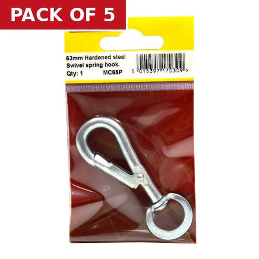 Steel Swivel Spring Hook, Zinc Plated, 6mm x 65mm - Pack of 5