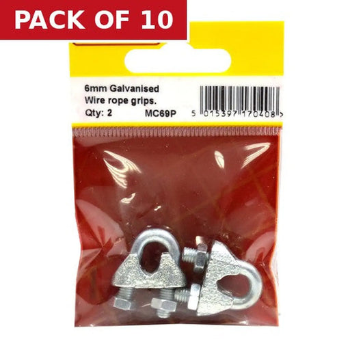 Steel Wire Rope Grips, Galvanised, 6mm - Pack of 10