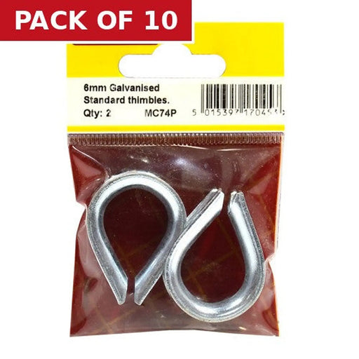 Steel Wire Rope Thimbles, Galvanised, 6mm - Pack of 10