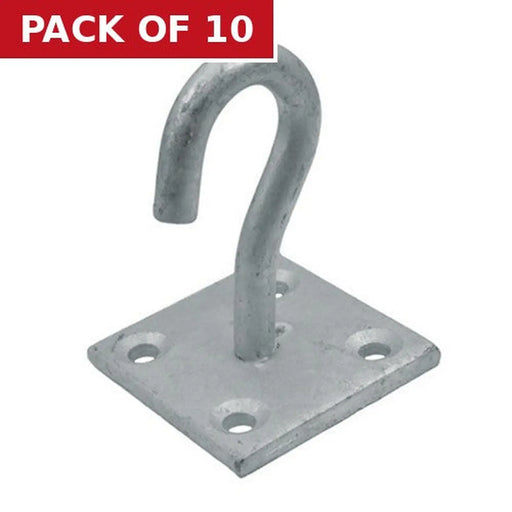 Steel Hook On Plate, Galvanised, 8mm x 50mm - Pack of 10