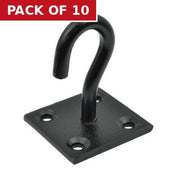 Steel Hook On Plate, Black, 8mm x 50mm - Pack of 10