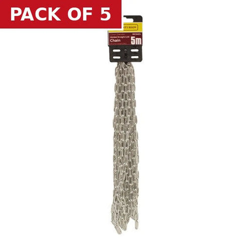 Steel Welded Straight Link Pre Cut Chain, Zinc Plated, 2.5mm x 14mm - Pack of 5