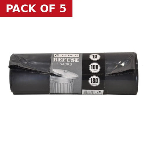 Heavy Duty Refuse Sacks, Black, 100 Litre Capacity - Pack of 5